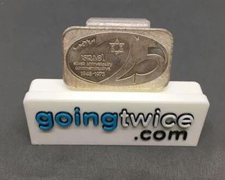 1 Troy Ounce .999 Fine Silver 1973 25th Anniversary Nation of Israel Silver Bullion Bar