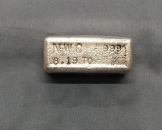 8.19 Troy Ounces .999 Fine Silver NWC Poured Silver Bullion Bar