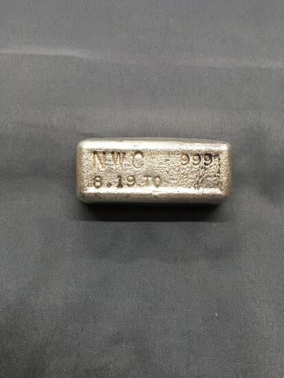 8.19 Troy Ounces .999 Fine Silver NWC Poured Silver Bullion Bar