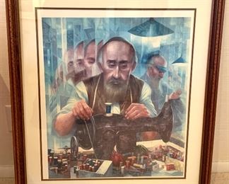 Signed/Framed Lithograph by George Russin entitled, "The Tailor"  This piece of art is so detailed, the artist's talent is amazing. Comes with certificate of authenticity. Measures 28" x 32" 