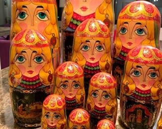 Large -19 Piece Russian Stacking Doll Set. What a in impressive set! WOW!  The tallest piece is 16" and the smallest is smaller than a penny! 