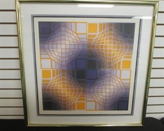 Framed Vasarely Color Serigraph "Firaxo II", 101/250, 34" x 35", Hand Signed
