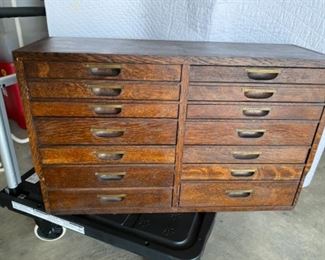 11. 1930s Oak tool chest, would make a fabulous jewelry chest, needs a little TLC for that use.  (we can refer to restorer) 30"L x 9.5"Dx 18 1/4"T.  $250.00