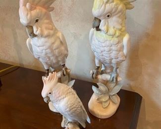10. Royal Dux set of 3 porcelain hand painted Cockatoo birds.    Tallest approx. 13”H. $175