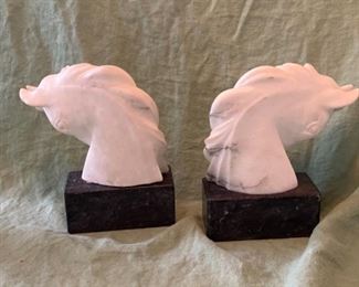 13. Pair of 1950s Italian alabaster and marble stone horse bookends carved by Firm Prof. G. Bessi. In Voltorra Italy. $200 REDUCED TO $150