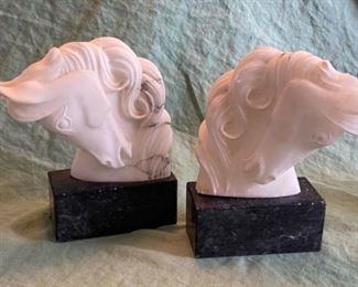 13. Pair of 1950s Italian alabaster and marble stone horse bookends carved by Firm Prof. G. Bessi. In Voltorra Italy. $200 -REDUCED TO $150
