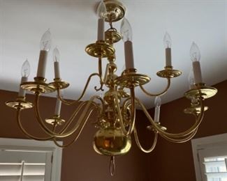 22.  Brass 12 arm Baldwin style chandelier, nice quality. 30"T x 39"W.    $295 -REDUCED TO $250