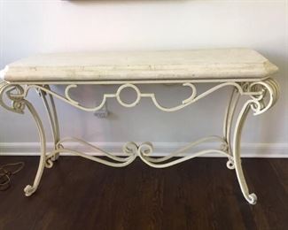 36- Console iron base with composite top, granite alike. 54"W x 18"D x H 32" - $275 -REDUCED TO $175