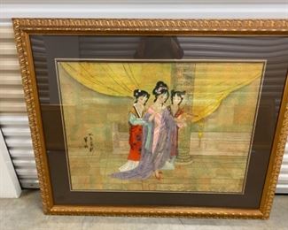 42- Oriental oil on paper in matted frame - overall size 3' x 4' - $350 - REDUCED TO $225