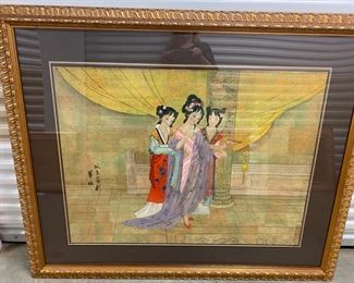 42-Oriental oil on paper in matted frame - overall size 3' x 4' - $350 - REDUCED TO $225