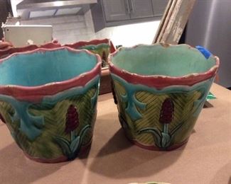 47- Pair of Small majolica barbotine - size to come - $100 pair - REDUCED TO $75