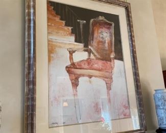 Living artist CAMPAY signed watercolor on paper 43" x 52" includes the brass lamp above. $695  REDUCED TO $500