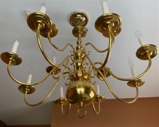 22.  Brass 12 arm Baldwin style chandelier, nice quality. 30"T x 39"W.    $295 -REDUCED TO $250