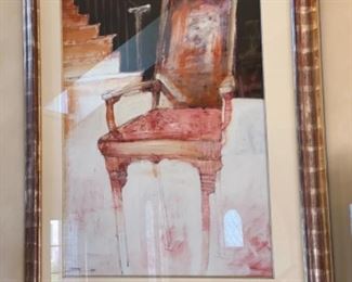 8B. Living artist CAMPAY signed watercolor on paper 43" x 52" includes the brass lamp above. $695 REDUCED TO $500