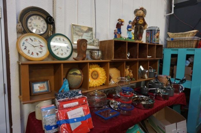 clocks, new sheets, pots and pans, decor, food storage