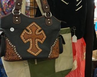 purse, leather jacket