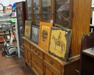 vintage china cabinet, wall decor