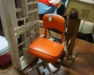 desk chair, shelves,