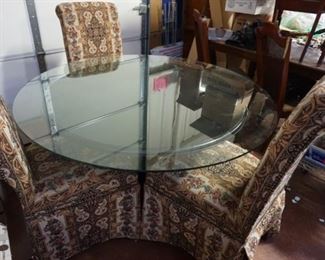 Glass top table or can take the glass top off to use with 3 chairs