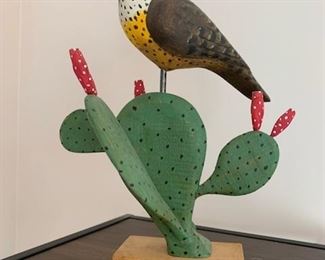 $80  Signed handcarved and painted bird on cactus