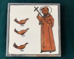$25  St Francis handpainted 8" x 8"tile by Andrea Bacigalupa