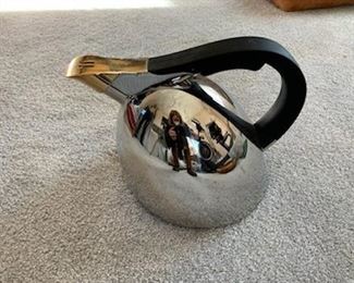 $50  Nambe 'Chirp' kettle designed by Steve Cozzolino, like new