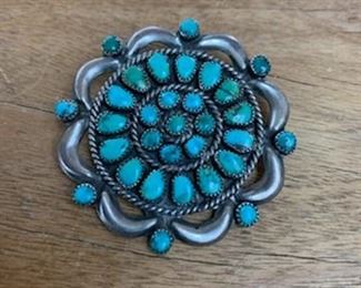  **Now $170** $225  Classic vintage Zuni turquoise cluster pin, 1 7/8"