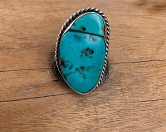$100   Beautiful turquoise and sterling ring, size