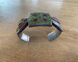 $135   Heavy vintage turquoise and pipestone cuff