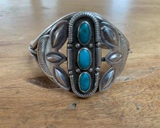 $165   Fred Harvey cuff with 3 beautiful turquoise cabochons