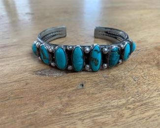 $125   Vintage 8 stone turquoise cuff (2 stones are cracked but secure)