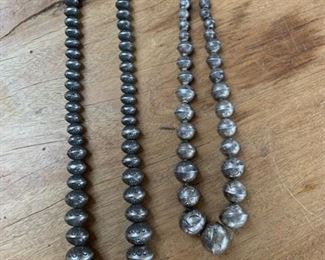 **Now $175** $350   Vintage Navajo sterling  Helen Chee 23 1/4" (SOLD)and 18 1/2" stamped bench bead necklaces