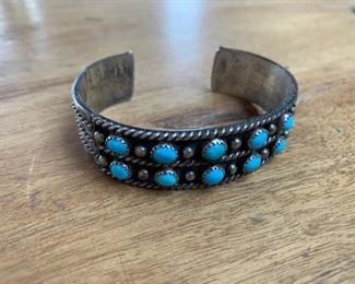 $165    Beautiful light blue turquoise and sterling cuff hallmarked ES