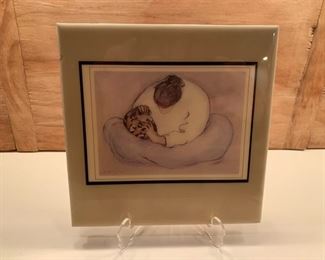 **Now $30** $40   R C Gorman 'Woman with Pot' vintage 8" x 8" art tile with hanger on reverse