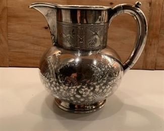 **Now $25** $45   Simpson Hall Miller & Co Aesthetic Movement  ca 1880 silverplate water pitcher, 7"