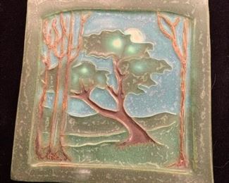 $60  Ephraim handmade 6" faience art pottery tile, retired pattern, hangable