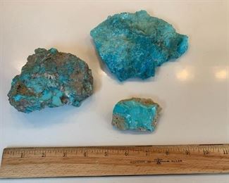 $65  (3) natural turquoise specimens (smallest marked Carico Lake on reverse