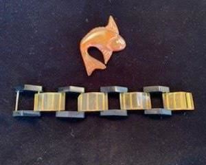 $60 and $40   Bakelite Art Deco 7 3/4" bracelet and  vintage iced tea bakelite fish pin