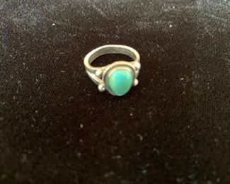 $25   Small Native American sterling turquoise ring, unmarked