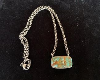 $80  Turquoise/sterling pendant necklace, 19 1/2", marked KRS