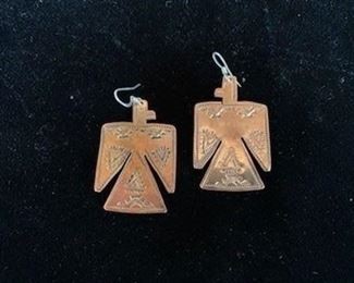 $25  Copper thunderbird earrings, marked BC Santo Domingo
