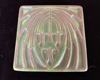 $35  Motawi 5 1/2" handmade faience art pottery tile, retired pattern, hangable