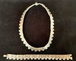 $250  Vintage Taxco 925 16 3/4" necklace and 8" bracelet set, marked GJH, 5.5 t oz