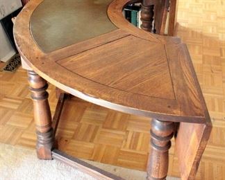 Vintage Solid Wood Drop Leaf U-Shaped Desk, 30in x 65.5in x 42in