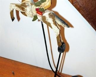 Folk Art Native American Indian & Horse Sculpture Balancing Kinetic Pendulum With Cast Iron Base, 20in Tall