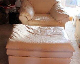 DeNova Leather Chair And A Half, 33in X 45in X 36in, With Matching Ottoman, 18in X 42in X 32in