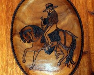 Burnt Wood Art Paso Fino Tray Signed And Numbered, M. Sallegas, 10/2000, 16.5in X 12in And Framed Gold Foil Horse Art, 17in X 21in, Signed L90