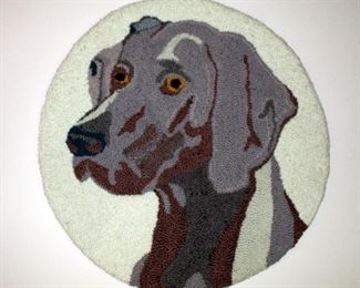 Handmade Weimaraner Hooked Rug, 37in Diameter