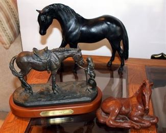 Montana Silversmiths First Love D1678 Horse And Girl Figurine 6in X 8.5in, Red Mill Carved Foal, And Breyer Black Horse