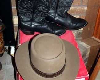 Stetson XXXX Beaver Hat, Size 7 3/8in, And Ariat Size 9 1/2 B Leather Cowboy Boots